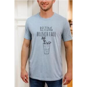 NEW MOONLIGHT MAKERS unisex resting brunch face funny tee in stonewash blue